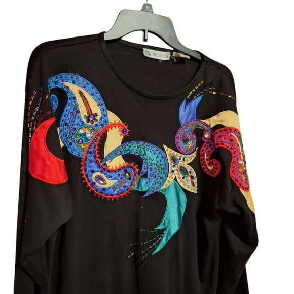 Vintage Jarrods Colorful 90's BEADED Pullover Top Ladies Med ART TEACHER ARTSY - Picture 5 of 6